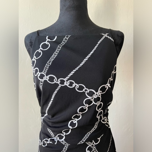 David Meister Black/White A-Symmetrical Chain Link Dress, size 10, like new - Picture 2 of 8
